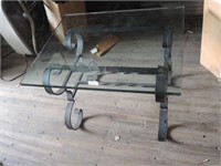 SMALL CAST IRON TYPE METAL TABLE W/ GLASS TOP