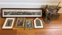 Four framed religious prints, framed print of a