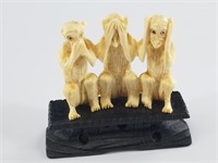 Vintage carved ivory statuette of 3 monkeys Hear n