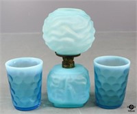 Fenton "Thumbprint" Glasses & "Drape" Oil Lamp