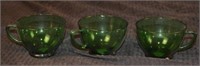 3 Green Glass Cups