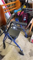 Blue metal Walker, with two handles brakes, nice