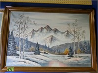 Winter Landscape O/c Painting Signed Carson, 39"