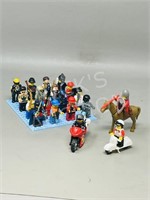 16 LEGO men + 2 motorcycles, horse w/ men