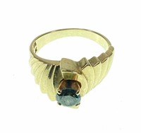 14k Yellow Gold & Green Diamond Ring Size (7)