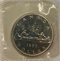 Canadian Silver Dollar-1965-$1.00-Mint P.L-Silver