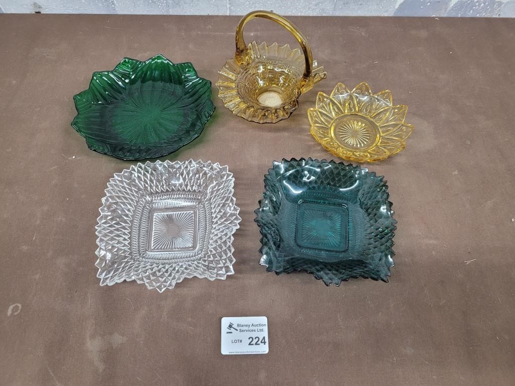 Amber glass, green glass, and crystal piece