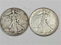 2- 1945 Walking Liberty Silver Half Dollar Coins