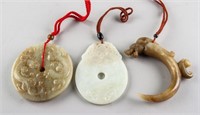 3 Assorted Chinese Hardstone Archaistic Pendants