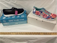 2 pairs of shoes floral pair is size 9 and navy