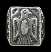 Sterling silver Navajo eagle ring, size 8,