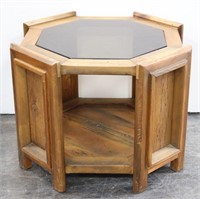 Two-Tier Octagon End Table w/ Smoke Glass Top