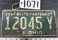 Seat Belts Fastened 1973 Ohio License Plate