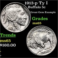1913-p Ty I Buffalo 5c Grades GEM Unc