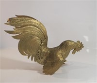 FIGHTING BRASS ROOSTER STATUE