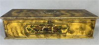 Yellow smoke decorated drop front candle box ca.