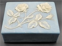 Blue Marble-Look Box w/ Embossed White Roses