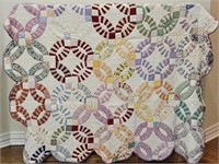 Vintage Hand Stitched Double Wedding Ring Quilt