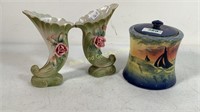 Lefton vases & Empireware jar with lid