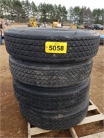 (4) 11R22.5 Tires 3 on Rims