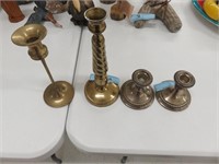 Sterling Silver and brass candlesticks