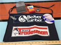 Vtg. Beaver Lumber apron & collectibles