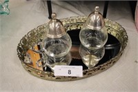 VINTAGE SUGAR AND CREAMER SET WITH STERLING TOPS