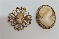 Jewelry - (2) Vintage GF Shell Cameo Pins