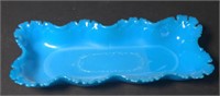 Victorian Blue Milk Glass Tray 10.5"x5"