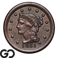 1851 Braided Hair Large Cent, Choice AU++