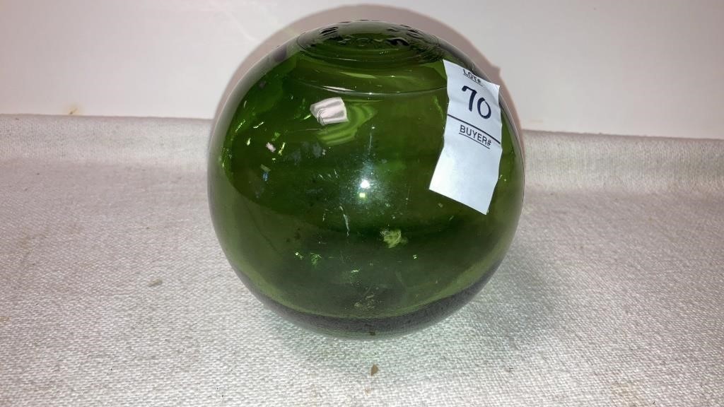 Large green glass fishing float made in England