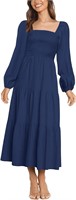 Square Neck Puff Long Sleeve Tiered Maxi Dress LAR