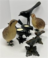Metal Iron Bird Quail Figurines and Napkin Holders