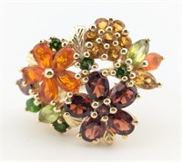 Sterling Gold Tone Multi Gemstone Floral