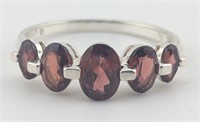 Sterling Oval Cut Graduated Garnet 5-Stone