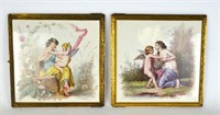 Two Hand Painted Signed Porcelain Panel w. Mirror