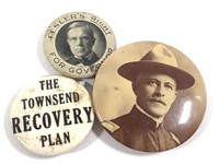 3 Campaign Buttons 1900-1936 IN Gov, Fesler +