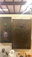 Two enameled and embossed copper framed art