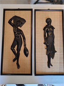 2  Vintage hand carved Latin American wall plaques