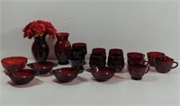 Vintage Ruby Red Glass Ware Flat