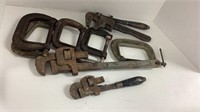 Rusty tool lot. Clamps and wrenches