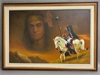 Oil On Canvas, Native Chief on Stallion, H.K. Kang