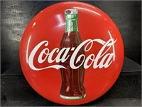 ANTIQUE 24 INCH ROUND PORCELAIN COCA-COLA BUTTON