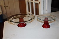 Red footed glass cake plates