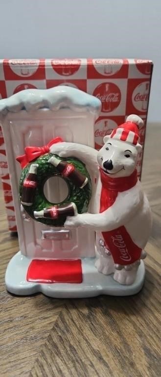 1997 coca cola bear figurine with wreath