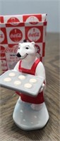 1996 Coca-Cola bear figurine with tray of cookies