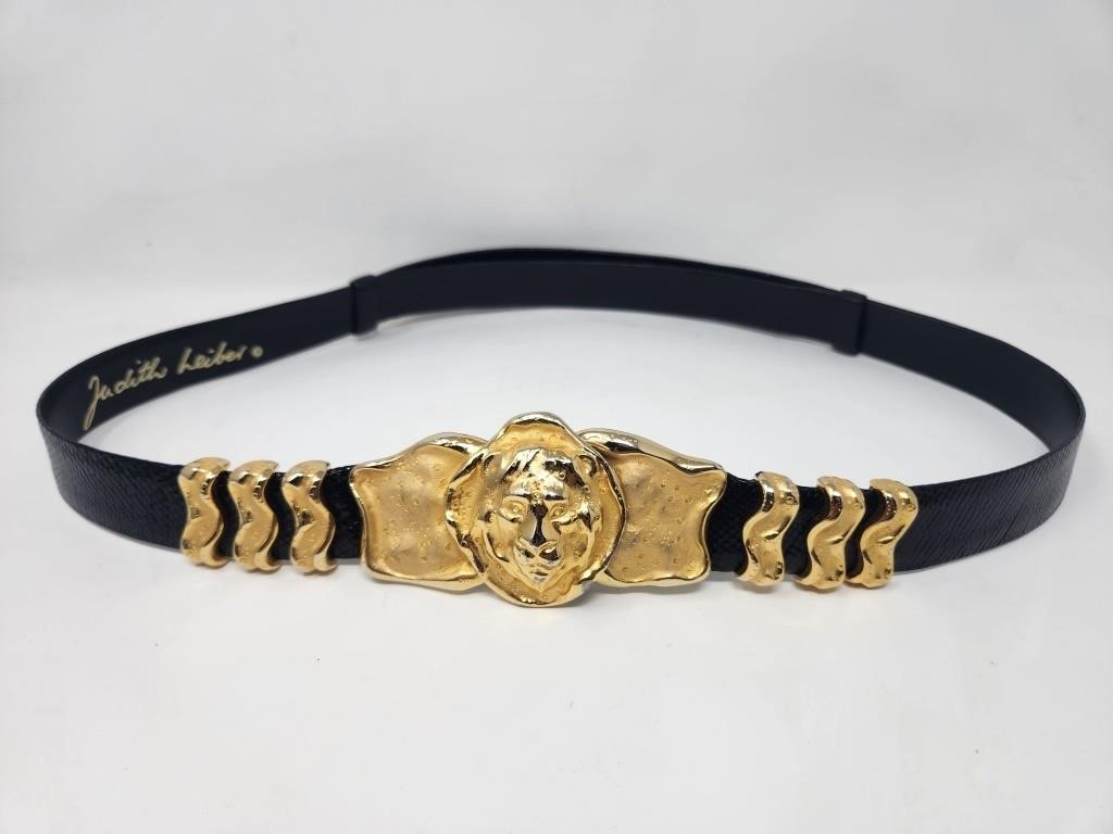 Judith Leiber Snakeskin Belt Gold Black Lion