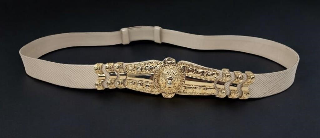 Judith Leiber Snakeskin Belt Gold Cream Lion