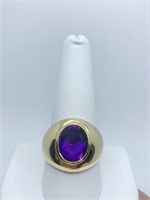 18K GOLD OVAL AMETHYST YELLOW GOLD RING SZ. 10.5
