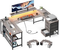 ODK U Shaped Desk 66 with Outlets  Grey Oak